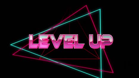 Animation-of-level-up-text-in-pink-metallic-letters-over-neon-lines