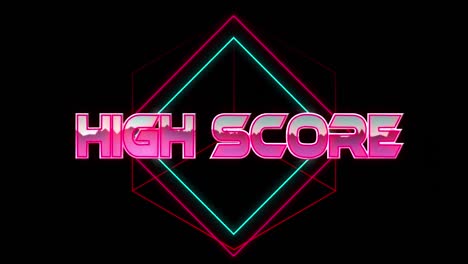 Animation-of-pink-metallic-text-high-score,-over-neon-lines,-on-black