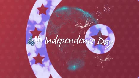 Animación-Del-Texto-Del-Día-De-La-Independencia-Sobre-Estrellas-De-La-Bandera-Estadounidense-Y-Coloreados-En-Círculos