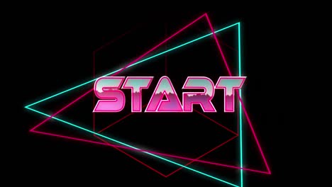 Animation-of-start-text-in-pink-metallic,-over-neon-lines-on-black