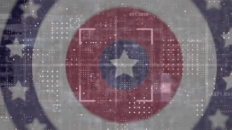 Animation-of-american-flag-stars-and-coloured-on-circles