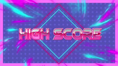 Digital-animation-of-high-score-text-over-neon-banner-against-digital-waves-on-blue-background
