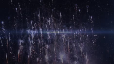 Animation-of-rows-of-fireworks-exploding-on-black-background