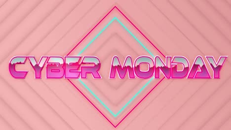 Animation-of-cyber-monday-text-in-pink-metallic-letters-over-neon-lines