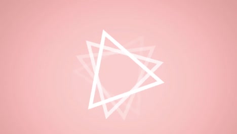 Animación-De-Manchas-Rojas-Sobre-Un-Triángulo-Blanco-Girando-Sobre-Fondo-Rosa