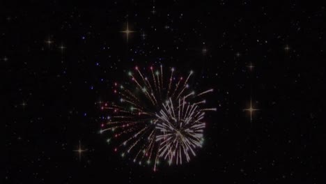 Animation-Von-Feuerwerk-Und-Sternen-Auf-Schwarzem-Hintergrund