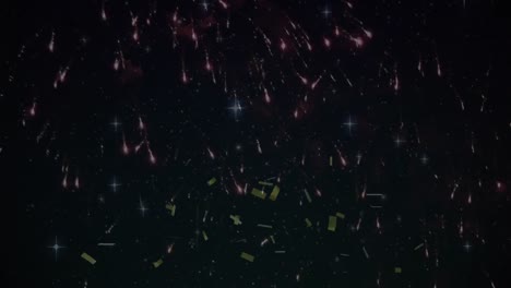 Animation-of-fireworks-and-confetti-on-black-background