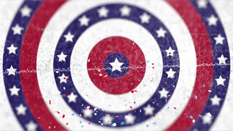 Animación-De-Confeti-Cayendo-Sobre-Estrellas-De-La-Bandera-Estadounidense-Y-Coloreados-En-Círculos.