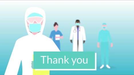 Thank-you-text-banner-over-medical-health-workers-icons-against-blue-gradient-background