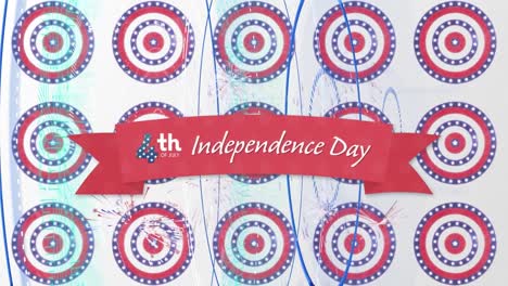 Animation-of-independence-day-text-over-american-flag-stars-and-coloured-on-circles
