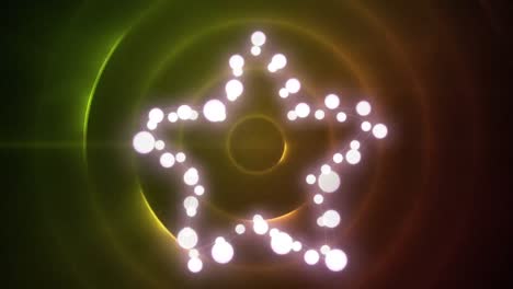 Animation-of-christmas-fairy-lights-forming-star-over-green-circles