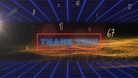 Animation-of-thank-you-text-over-grid-and-flying-numbers