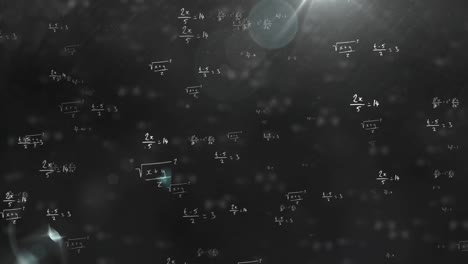 Animation-of-mathematical-drawings-and-formulas-over-lights-on-dark-background