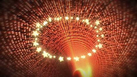 Animation-of-christmas-decoration-fairy-lights-with-copy-space-over-glowing-orange-tunnel