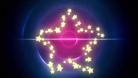Animation-of-christmas-decoration-fairy-lights-with-copy-space-over-pink-circles