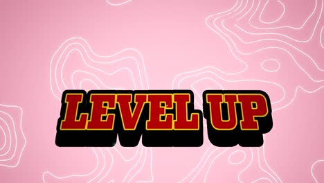 Digital-animation-of-level-up-text-against-topography-on-pink-background
