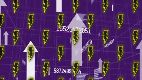Animation-of-lightning-and-arrows-over-grid-and-data-processing