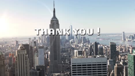 Animation-Von-Weißem-Pixeltext-„Dankeschön“-über-Modernem-Stadtbild