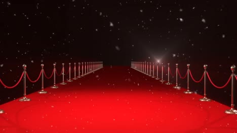 Animation-of-snow-falling-over-camera-flashes-and-red-carpet-venue