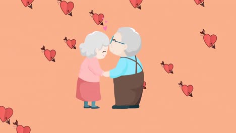 Composición-De-Abuelos-Abrazándose-Sobre-íconos-De-Corazón