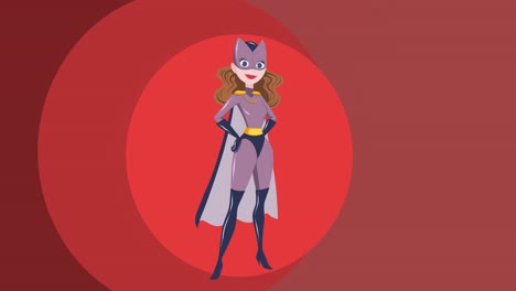 Animation-of-superhero-woman-on-red-background