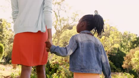 Loading-progress-bar-against-african-american-mother-and-daughter-holding-hands-walking-in-the-park