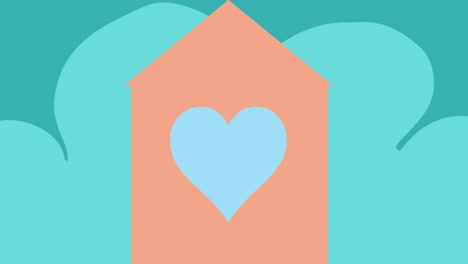 Animation-of-pink-house-with-heart-on-green-background