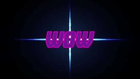 Animation-of-wow-text-over-blue-lights-on-black-background