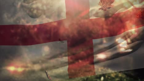 Animation-of-flag-of-england-and-leaves-falling