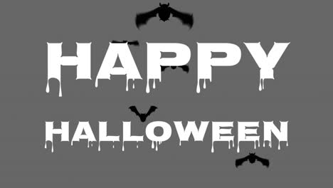 Digital-animation-of-happy-halloween-with-melting-effect-over-bats-flying-against-grey-background