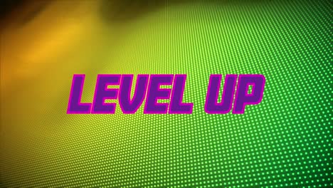 Digital-animation-of-purple-level-up-text-against-dotted-textured-green-gradient-background