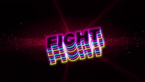 Animation-of-colorful-fight-text-over-red-lights-on-black-background