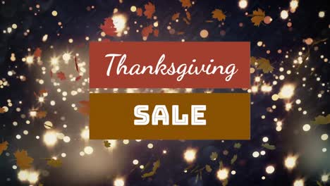 Thanksgiving-sale-text-banner-against-maple-leaves-floating-and-spots-of-light