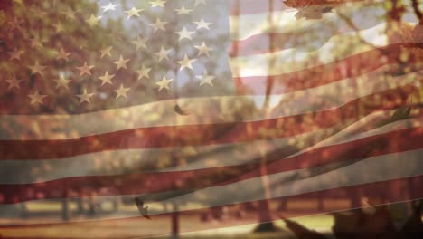 Animation-Der-Amerikanischen-Flagge-Und-Fallender-Blätter
