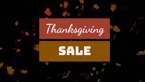 Thanksgiving-sale-text-banner-against-maple-leaves-floating-against-black-background