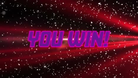 Digital-animation-of-purple-you-win-text-against-light-trail-and-shining-stars-on-red-background