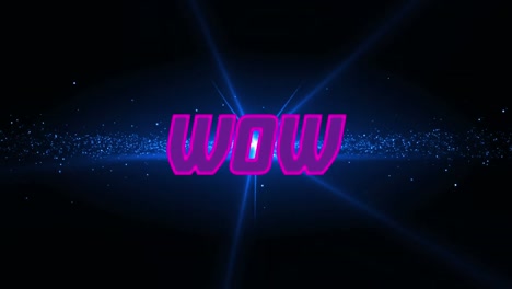 Digital-animation-of-purple-wow-text-against-blue-shining-star-on-black-background