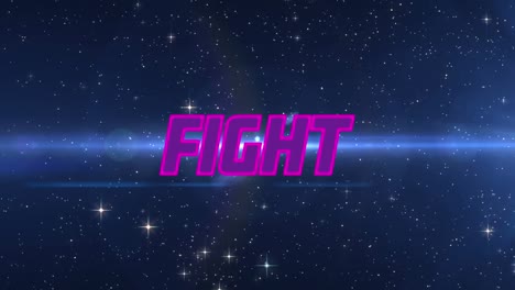 Digital-animation-of-purple-fight-text-against-light-trail-and-shining-stars-on-blue-background