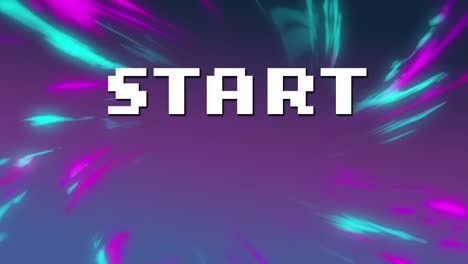Animation-of-start-text-over-purple-and-blue-lights