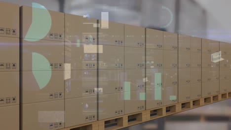 Animation-of-statistics-and-data-processing-over-cardboard-boxes-on-conveyor-belt