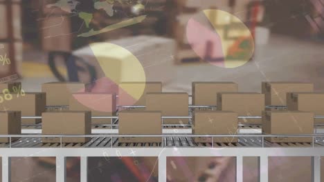 Animation-of-statistics-and-data-processing-over-cardboard-boxes-on-conveyor-belts