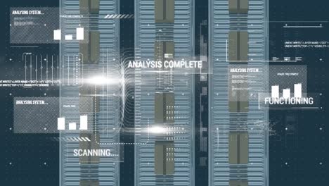 Digitale-Schnittstelle-Mit-Datenverarbeitung-über-Mehrere-Kartons-Auf-Einem-Förderband-Vor-Blauem-Hintergrund