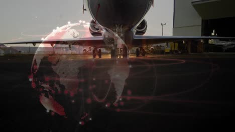 Animation-Des-Globus-Des-Netzwerks-Von-Verbindungen-über-Dem-Flugzeug