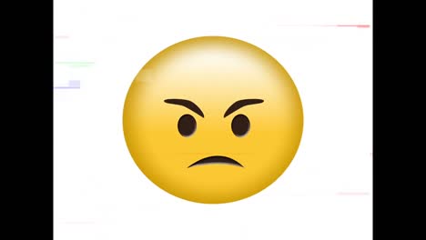 Digital-animation-of-tv-static-effect-over-angry-face-emoji-against-white-background