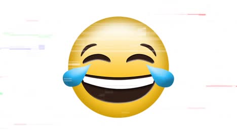 Digital-animation-of-tv-static-effect-over-laughing-face-emoji-against-white-background
