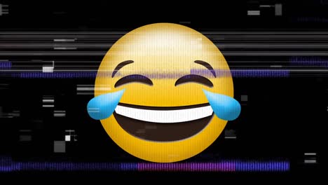Animation-of-smile-emoji-icon-over-noises-on-screen