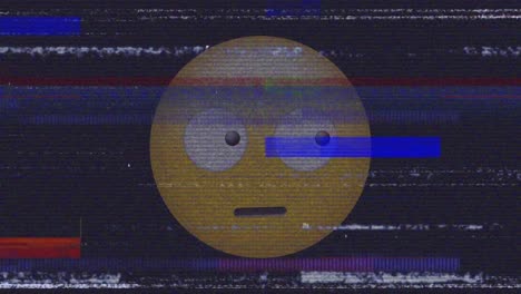 Digitale-Animation-Des-Statischen-TV-Effekts-über-Verwirrtem-Gesichts-Emoji-Vor-Schwarzem-Hintergrund