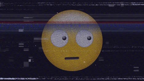 Digital-animation-of-tv-static-effect-over-confused-face-emoji-against-black-background