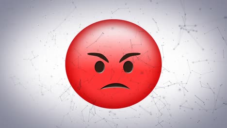 Digital-animation-of-network-of-connections-floating-against-red-angry-face-emoji-on-grey-background