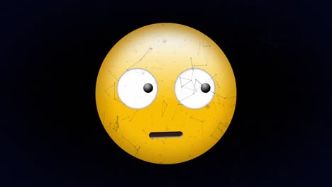 Animation-Des-Verängstigten-Emoji-Symbols-über-Einem-Netzwerk-Von-Verbindungen-Auf-Schwarzem-Hintergrund
